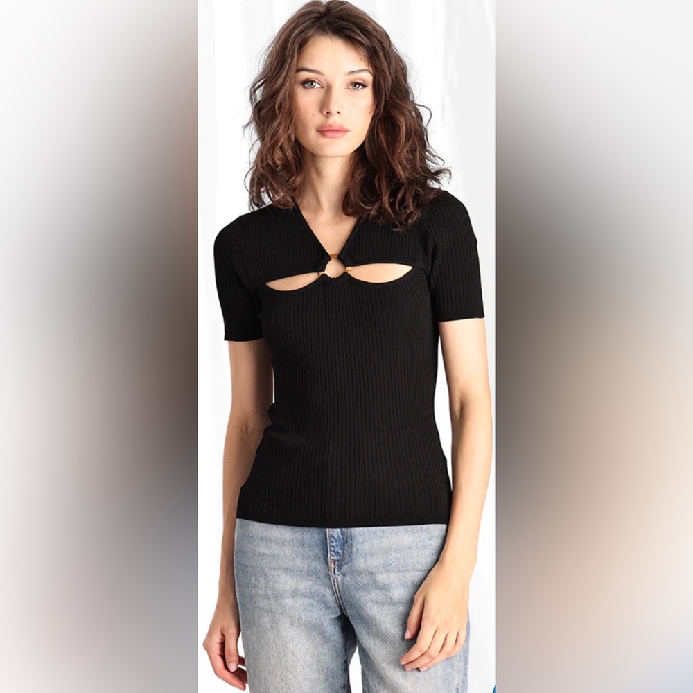 Minnie Rose VISCOSE BLEND SHORT SLEEVE V-NECK PULLOVER size XS